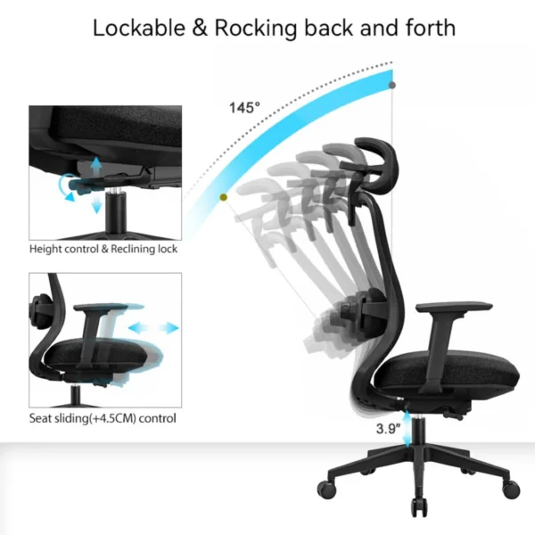 ⁦كلاود بلس black كرسي مكتب طبى شبك مريح بظهر عالى  مستورد⁩ - الصورة ⁦4⁩
